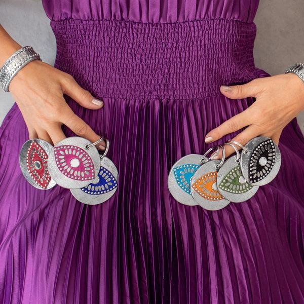 Calleen Cordero Evil Eye Keychain Orange Suede W/ Nickel Art