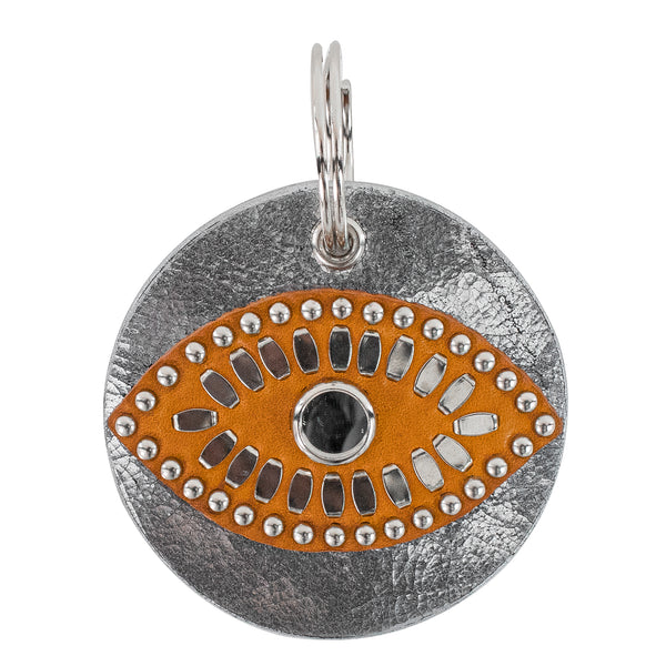 calleen cordero Evil Eye Keychain Orange Suede w/ Nickel Art