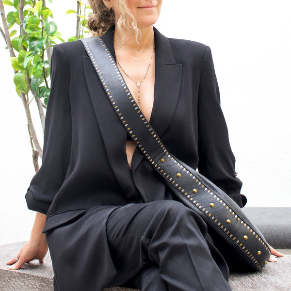 Calleen Cordero Evoke Sacha Messenger Black Aniline W/ Brass Art