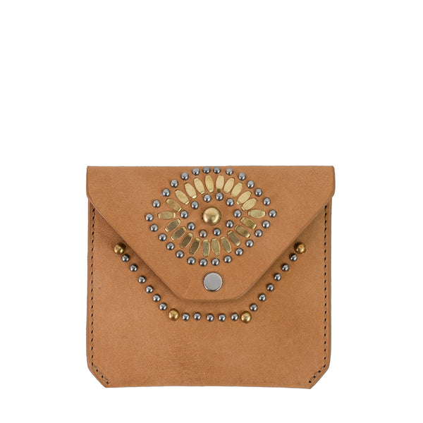 Calleen Cordero Eye Coin Purse Whisky Leather W/ Nickel & Brass