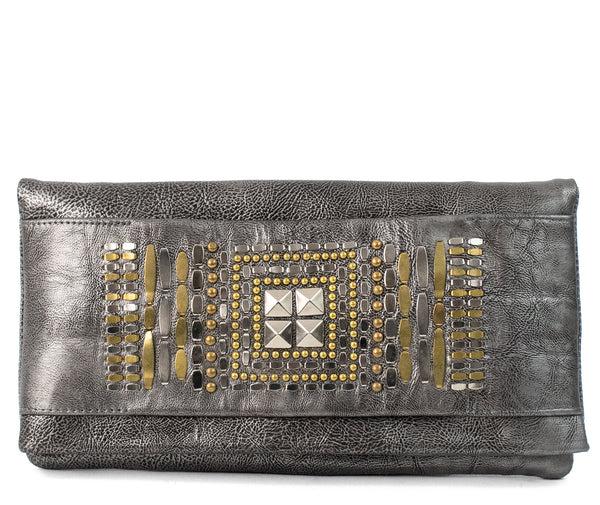 Calleen Cordero Fava Kenji Clutch Black Borello W/ Brass & Nickel Art