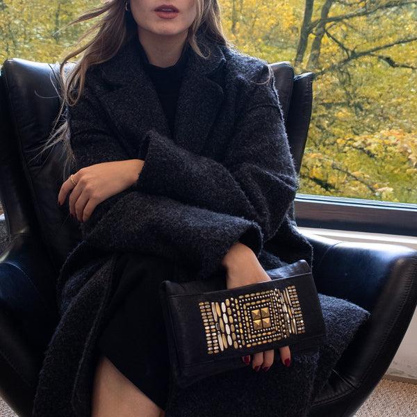 Calleen Cordero Fava Kenji Clutch Black Borello W/ Brass & Nickel Art