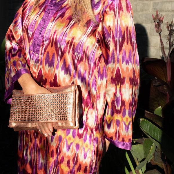 Calleen Cordero Fava Sula Clutch Aqua Rust W/ Copper & Nickel Art