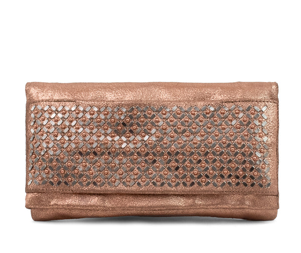 Calleen Cordero Fava Sula Clutch Aqua Rust W/ Copper & Nickel Art