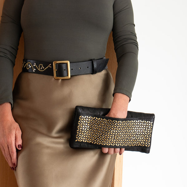 Calleen Cordero Fava Sula Clutch Black Borello W/ Brass & Nickel