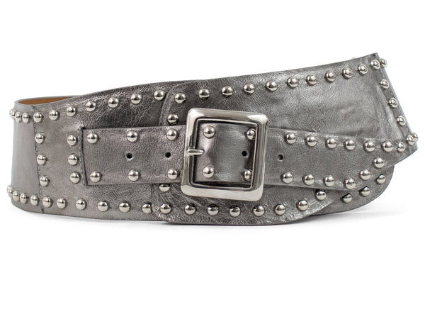 Calleen Cordero Flame Waist Belt Black Lizard W/ Nickel Art