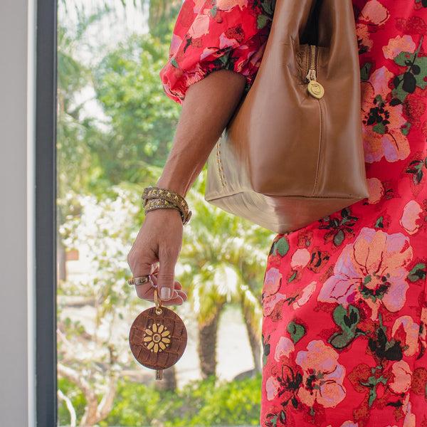 Calleen Cordero Flor Semi - Precious Stone Keychain Rosa Snake W/ Brass & Nickel Art