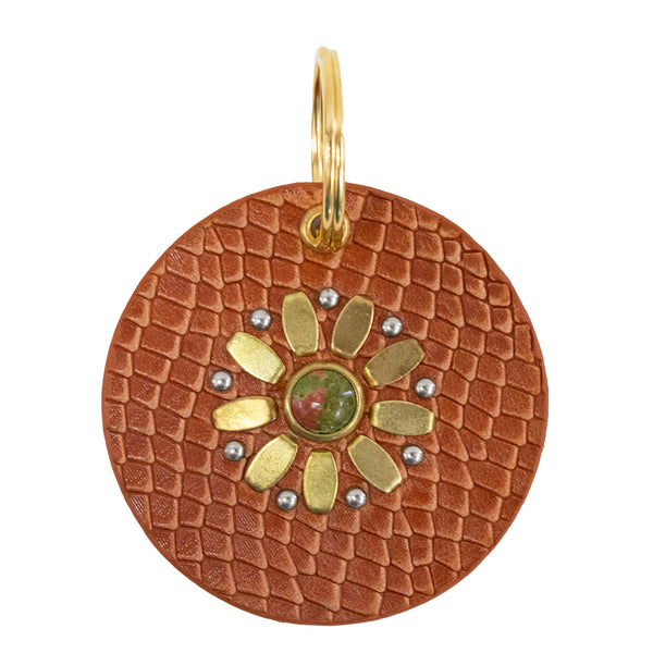 Calleen Cordero Flor Semi - Precious Stone Keychain Rosa Snake W/ Brass & Nickel Art