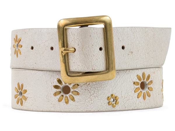 calleen cordero Flora 1.5"Belt White Pearl Cracked w/ Brass Art