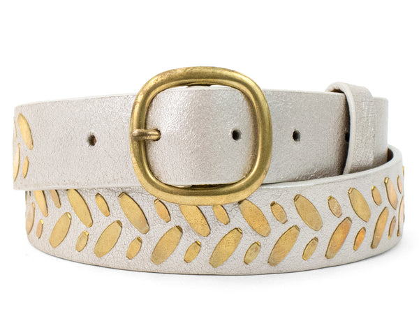 calleen cordero Fresa 1" Belt White Pearl Cracked w/ Brass Art