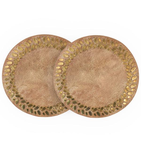 Calleen Cordero Fresa Coasters (QTY 2 Pc) Old Gold W/ Brass Art Set Of 2