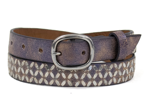 calleen cordero Fresca 1" Belt Blue Pearl Cracked w/ Nickel Art