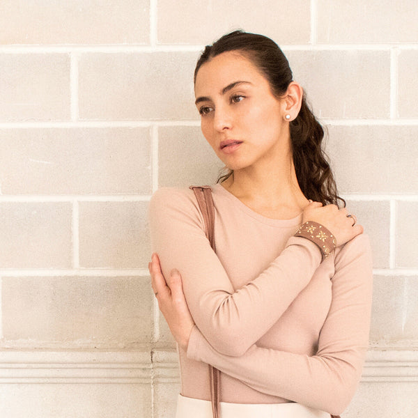 Calleen Cordero Frida 1.5" Bracelet Nude Cabra W/ Brass Art