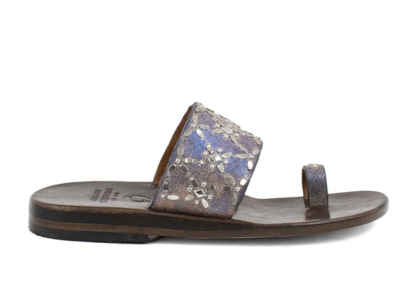 Calleen Cordero Frida Sandal Blue Pearl Cracked W/ Nickel Art