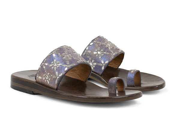 calleen cordero Frida Sandal Blue Pearl Cracked w/ Nickel Art