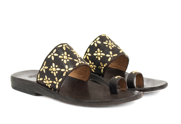 Calleen Cordero Frida Sandal Brown Oyster W/ Brass Art
