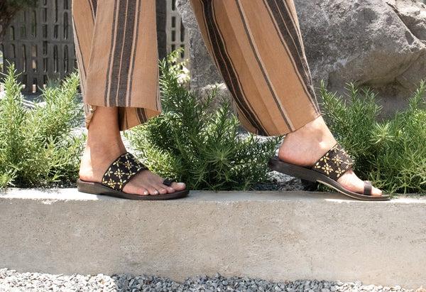 Calleen Cordero Frida Sandal Brown Oyster W/ Brass Art