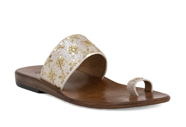calleen cordero Frida Sandal White Pearl Cracked w/ Brass Art