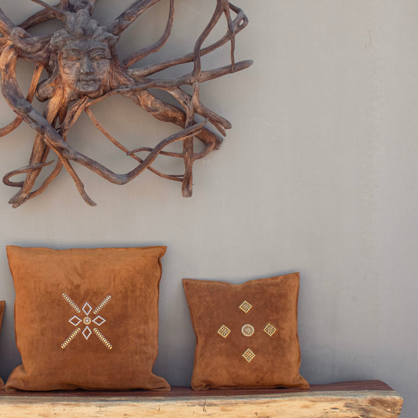 Calleen Cordero Gaia 20" X 20" Pillow Case Gaia Art - Cognac Suede W/ Brass & Nickel