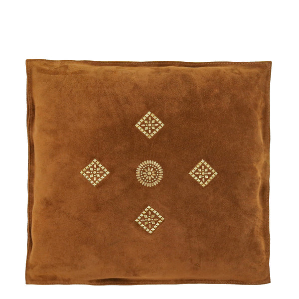calleen cordero Gaia 20" x 20" Pillow Case Gaia Art - Cognac Suede w/ Brass & Nickel