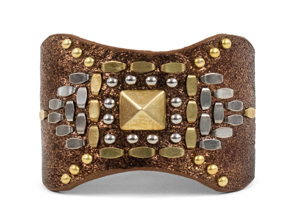 Calleen Cordero Gina Sculpted Bracelet Dusty Rose Gold W/ Brass & Nickel Art