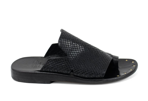 Calleen Cordero Hala Sandal Black Lizard W/ Brass Art