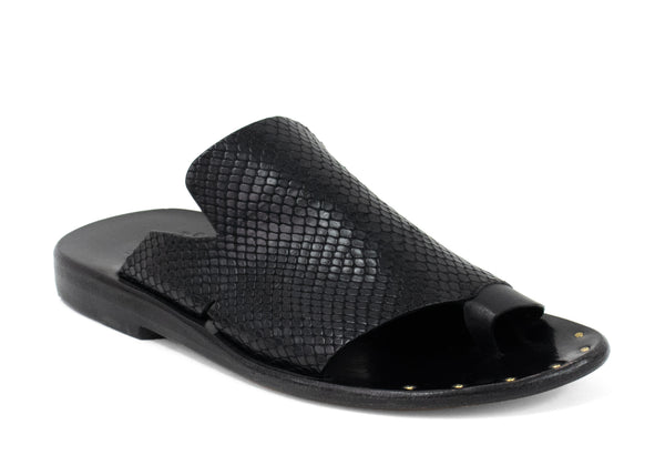 calleen cordero Hala Sandal Black Lizard w/ Brass Art