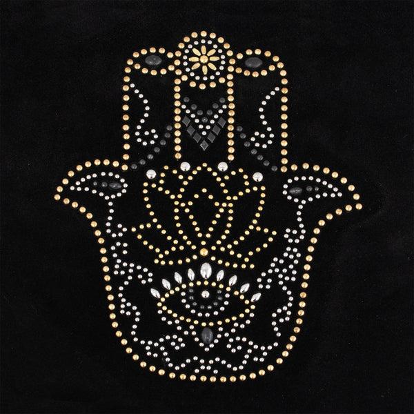 Calleen Cordero Hamsa Hand Pillow (Includes Pillow Insert) 20" X 20" Black Suede W/ Brass Nickel & Black Art