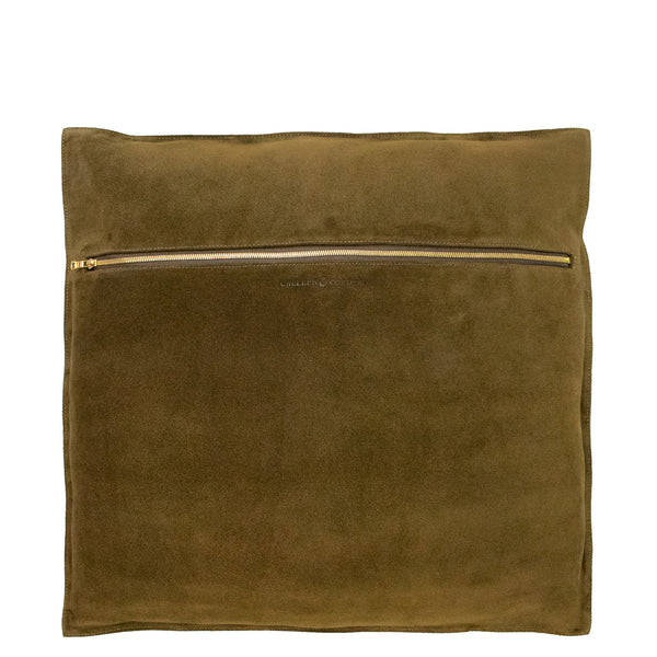 Calleen Cordero Hamsa Hand Pillow (Includes Pillow Insert) 20" X 20" Moss Green Suede W/ Brass. Nickel & Black Art