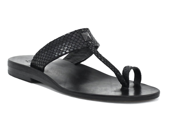calleen cordero Han Sandal Black Embossed Lizard w/ Black Art