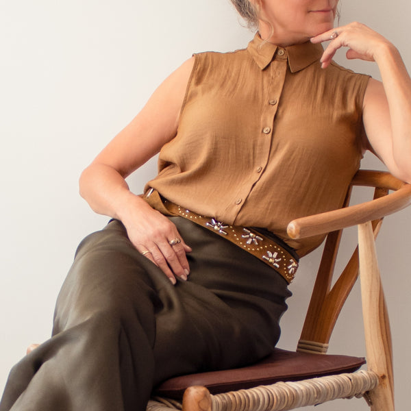 Calleen Cordero Haz De Luz 1.5" Belt Blue Pearl Cracked W/ Nickel Art