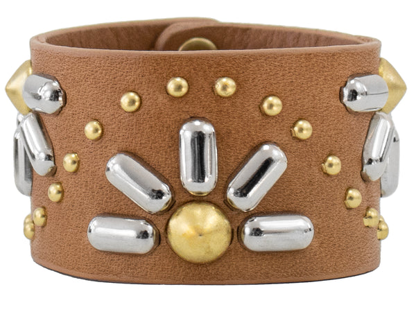 Calleen Cordero Haz De Luz 1.5" Bracelet Stone Suede W/ Nickel & Brass Art