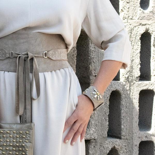 Calleen Cordero Haz De Luz 1.5" Bracelet Stone Suede W/ Nickel & Brass Art