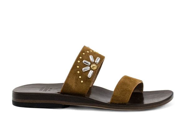 Calleen Cordero Haz De Luz Sandal Desert Sand Suede W/ Brass & Nickel Art