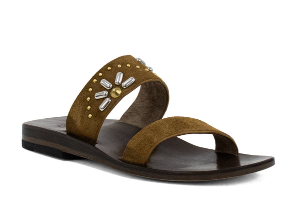 calleen cordero Haz de Luz Sandal Desert Sand Suede w/ Brass & Nickel Art