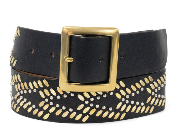 Calleen Cordero Hemma 1.5" Belt White Pearl W/ Brass & Nickel Art