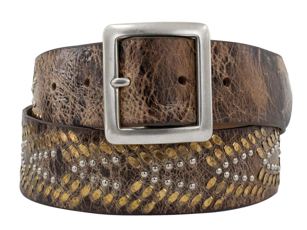 Calleen Cordero Hemma 1.5" Belt White Pearl W/ Brass & Nickel Art