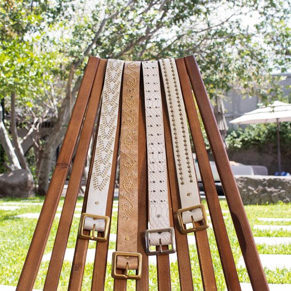 Calleen Cordero Hemma 1.5" Belt White Pearl W/ Brass & Nickel Art