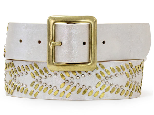 calleen cordero Hemma 1.5" Belt White Pearl w/ Brass & Nickel Art