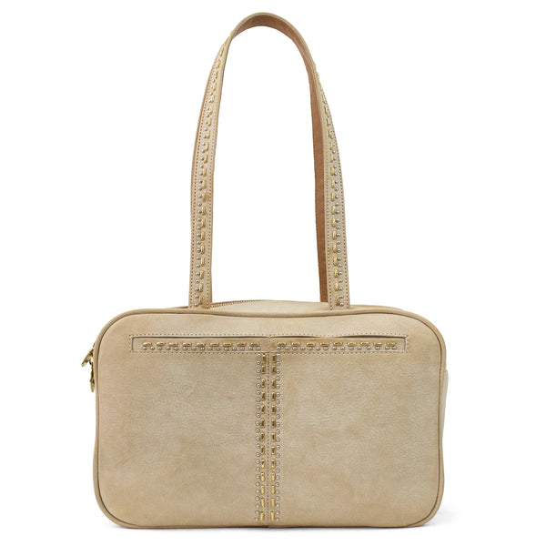 Calleen Cordero Hilton Handbag Navy Suede W/ Nickel Art