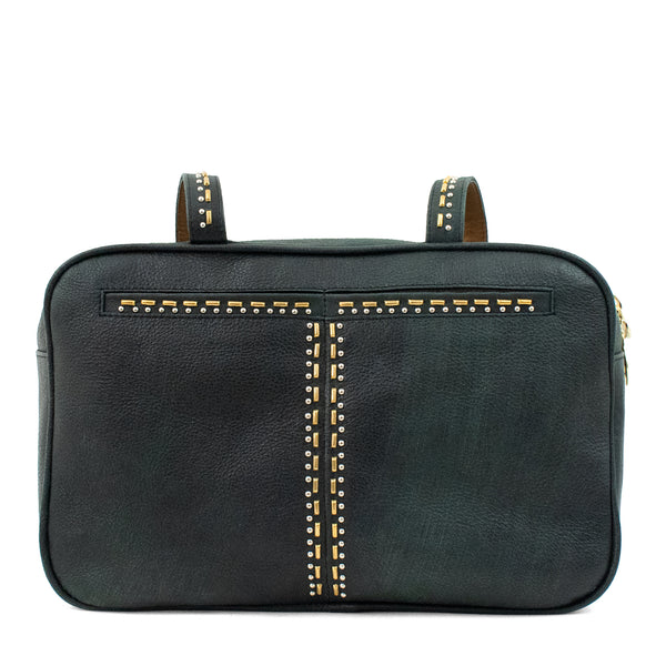 Calleen Cordero Hilton Handbag Navy Suede W/ Nickel Art