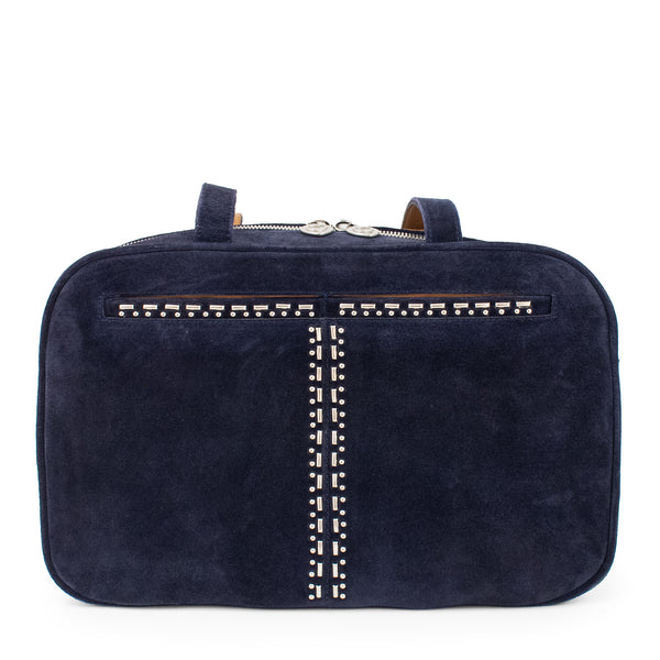 calleen cordero Hilton Handbag Navy Suede w/ Nickel Art