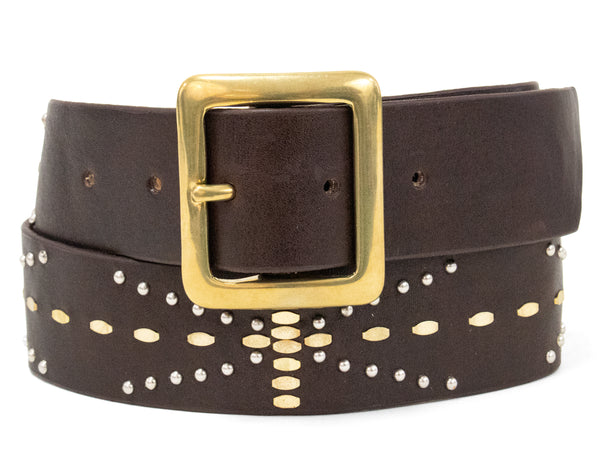 Calleen Cordero Ige 1.5" Belt White Pearl Cracked W/ Brass Art