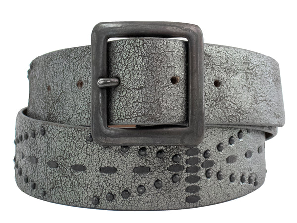 Calleen Cordero Ige 1.5" Belt White Pearl Cracked W/ Brass Art