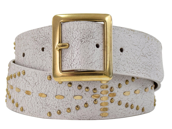 calleen cordero Ige 1.5" Belt White Pearl Cracked w/ Brass Art