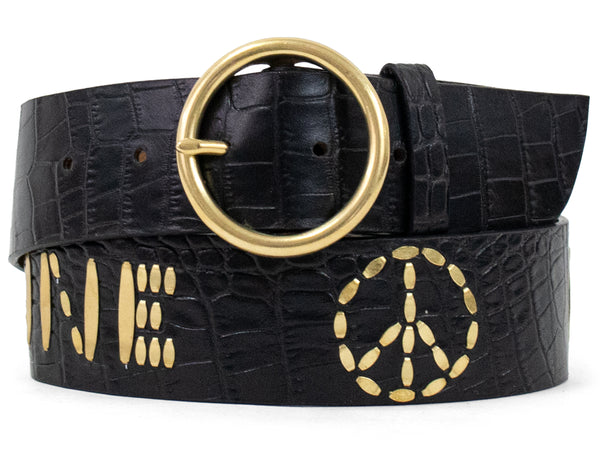 Calleen Cordero Imagine Peace Circle Buckle 1.75" Belt Hueso Nappa W/ Brass & Nickel Art