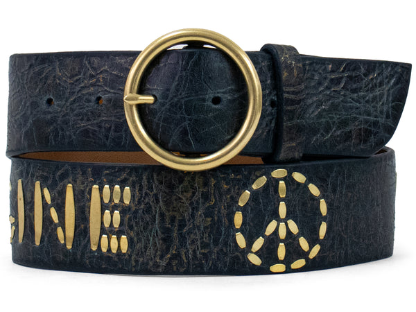 Calleen Cordero Imagine Peace Circle Buckle 1.75" Belt Hueso Nappa W/ Brass & Nickel Art