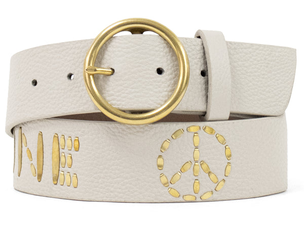 calleen cordero Imagine Peace Circle Buckle 1.75" Belt Hueso Nappa w/ Brass & Nickel Art