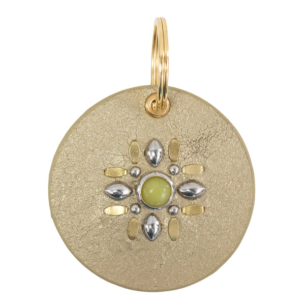 Calleen Cordero Iris Semi - Precious Stone Keychain Pearl Jasper W/ Brass & Nickel Art