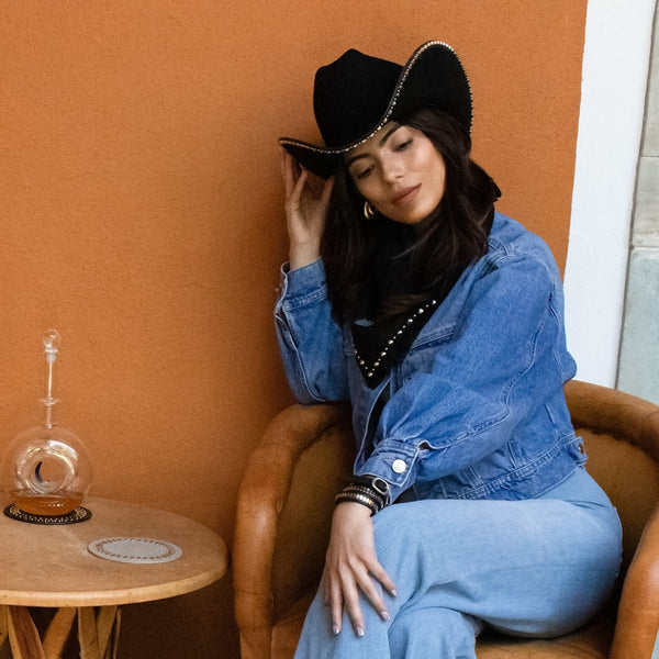 Calleen Cordero Jaci Mini Rolex Hat Black Wool W/ Nickel Art